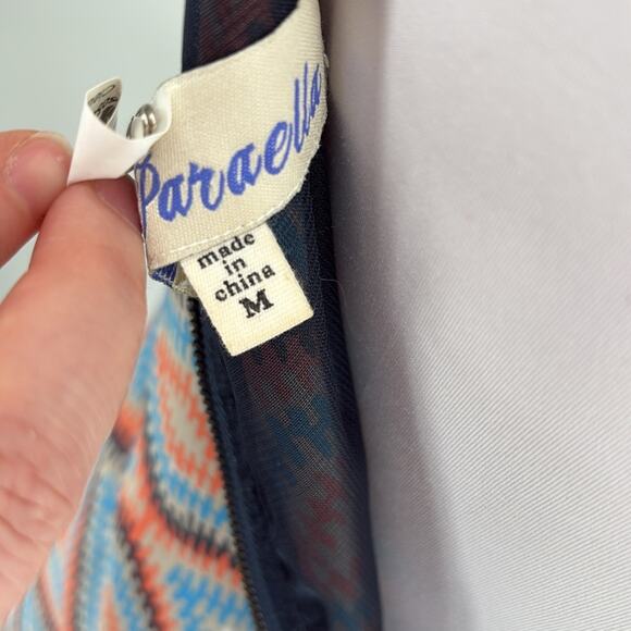 Paraella Womens Geometric Cap Sleeve Sheath Dress Size M Blue Coral Tan - Picture 5 of 15